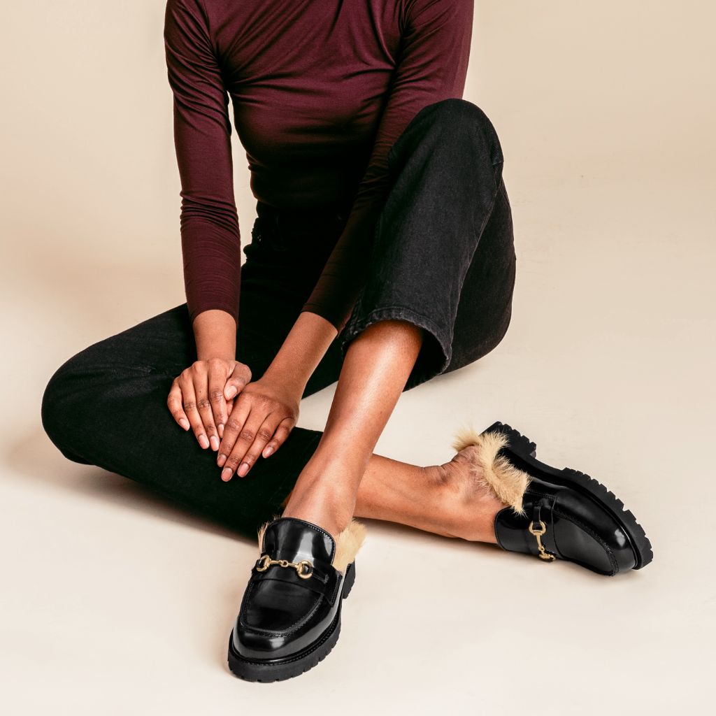 Penny Mule | Black & Beige Shearling - Image 7