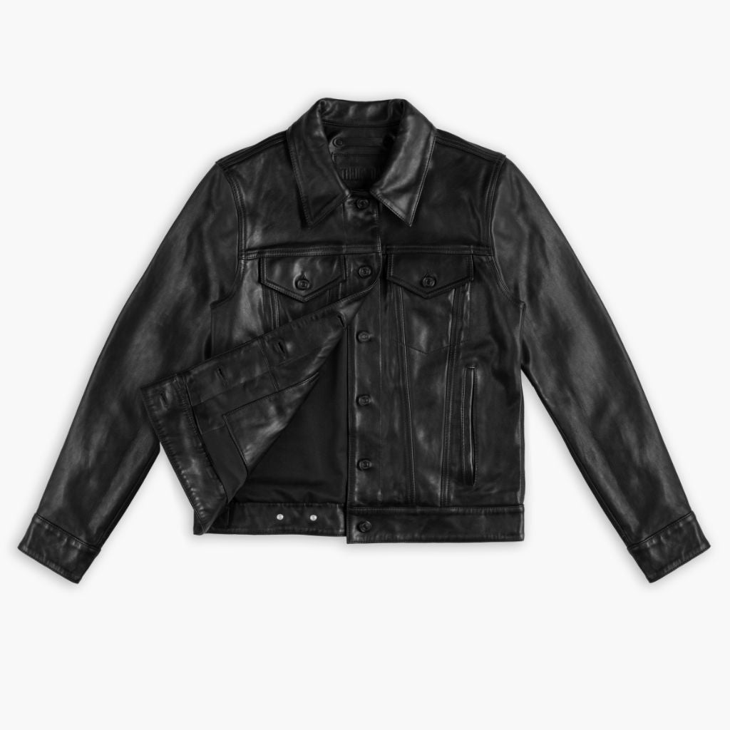 Leather Trucker Jacket | Black - Image 5
