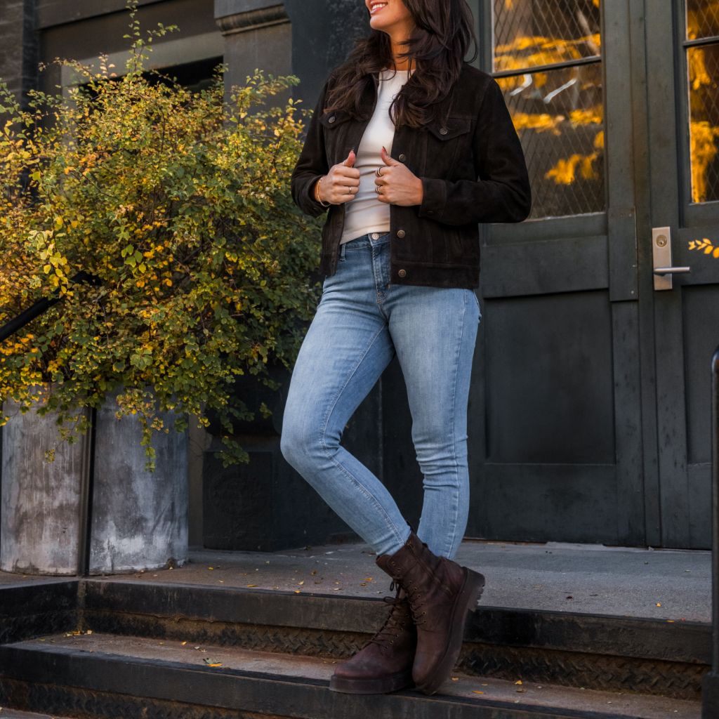 Suede Trucker Jacket | Chocolate - Image 3